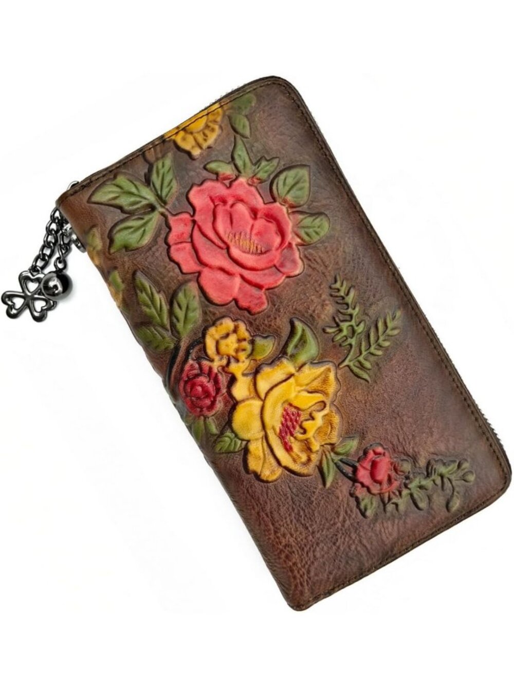 Vintage Genuine Leather Wallet for Women - RFID Blocking, Large Capacity, Rose